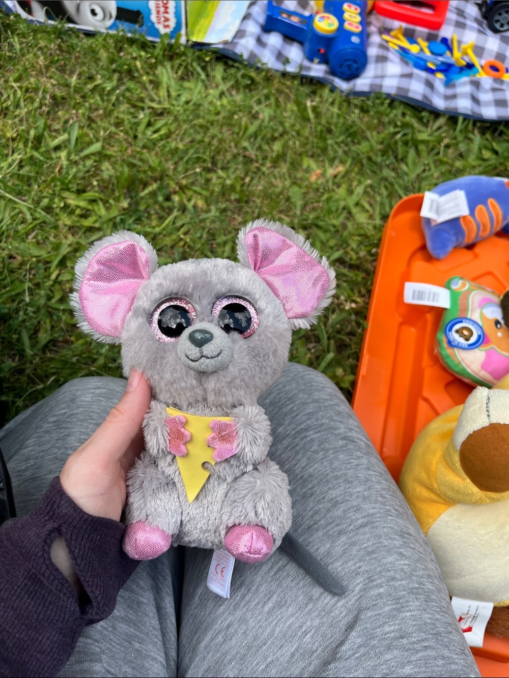 Ty Beanie Baby Squeaker Gray Mouse Plush with Pink Accents